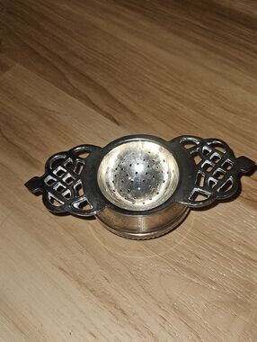 Silver Plated Tea Strainer with Ornate Handles